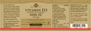 Solgar Vitamin D3 (Cholecalciferol) 1000 IU (25 µg) Tablets - Pack of 180
