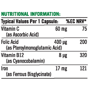 Nature's Bounty Gentle Iron Complex with Vitamins B12 and C Capsules (100)