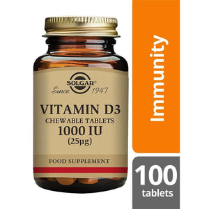 Solgar® Vitamin D3 1000 IU (25 µg) Chewable Tablets - Pack of 100