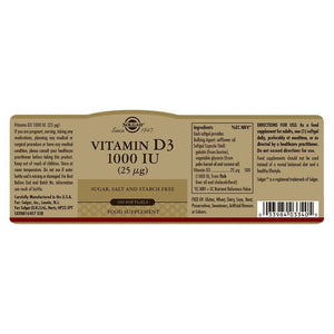 Solgar® Vitamin D3 1000 IU (25 µg) Softgels - Pack of 100