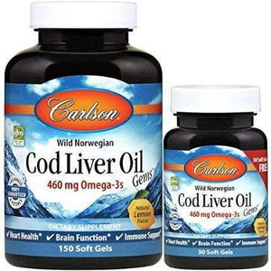 Wild Norwegian Cod Liver Oil Gems Carlson Labs 460 mg - 150 + 30 softgels